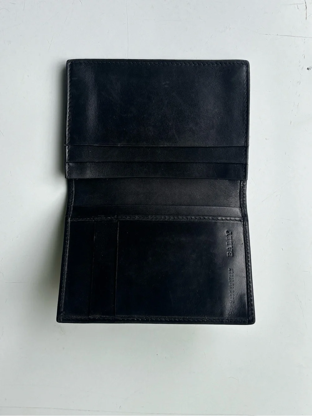 Vintage Bally Black Leather Card with Gold Name Plaque